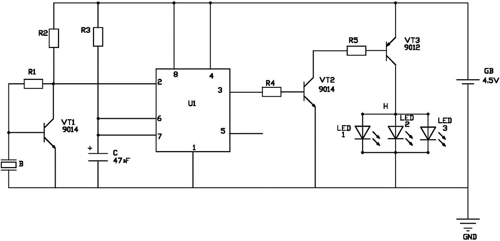 一種基于壓電傳感器的聲控led夜燈電路的制作方法附圖